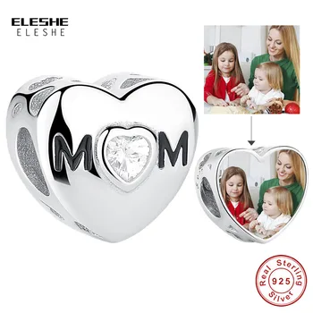ELESHE personalizate Personalizate Foto Argint 925 Mama Inima Șirag de mărgele de Cristal se Potrivesc Farmecul Brățară de Ziua Mamei de Bijuterii Cadou