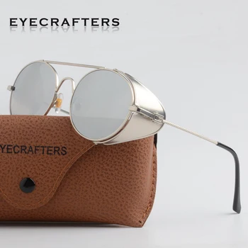 EYECRAFTERS NOU Mens de Moda pentru Femei Ochelari de Metal de Epocă Gotică Steampunk ochelari de Soare Moda Rotund Oglindă ochelari de Soare Retro