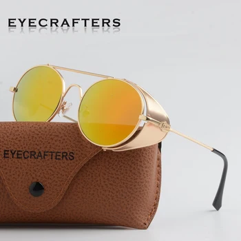 EYECRAFTERS NOU Mens de Moda pentru Femei Ochelari de Metal de Epocă Gotică Steampunk ochelari de Soare Moda Rotund Oglindă ochelari de Soare Retro