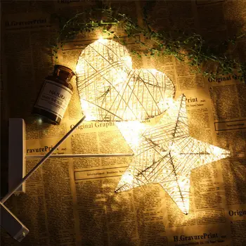 LAIDEYI 40CM Star Forma de Inima Iarba Rattan Țesute Lumina de Noapte LED Baterie Dormitor Fete Decorative Lampa de Masa Copii Cadou Jucărie