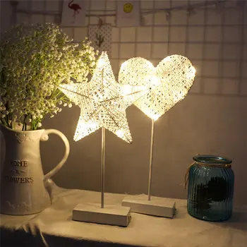LAIDEYI 40CM Star Forma de Inima Iarba Rattan Țesute Lumina de Noapte LED Baterie Dormitor Fete Decorative Lampa de Masa Copii Cadou Jucărie