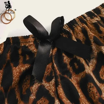 Leechee Femei Pijamale Leopard de Imprimare Sexy Sleepwear haine de Acasă Dantela Somn Top+pantaloni Scurți Costum set de Lenjerie Sexy Pijamale pentru femei