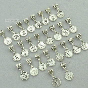 Noi 26pcs amestecat farmecele metalice argint tibetan scrisoare alfabet gaură mare șirag de mărgele, pandantive se potrivește Europene bratari bijuterii de luare 3115