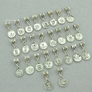 Noi 26pcs amestecat farmecele metalice argint tibetan scrisoare alfabet gaură mare șirag de mărgele, pandantive se potrivește Europene bratari bijuterii de luare 3115