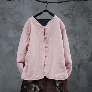 Scurtă literatură ridurile scurt butoanele strat de bumbac căptușit haine de culoare pură epocă sacouri roz Parka stil retro