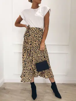 2020 Nouă Femei Leopard Print Maxi Fusta Doamnelor Înaltă Waisted Vara Fuste Lungi Moda Aysmmetric Fusta