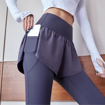 F. DYRAA Femei Mare Si Pantaloni de Yoga fals două piese fără Sudură Jambiere Mare Elastice pentru Fitness de Funcționare Exercițiu Colanti Leggins