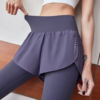 F. DYRAA Femei Mare Si Pantaloni de Yoga fals două piese fără Sudură Jambiere Mare Elastice pentru Fitness de Funcționare Exercițiu Colanti Leggins