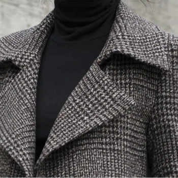 Femei Carouri Lung Tweed Haină De Lână 2020 Nou-Veniți