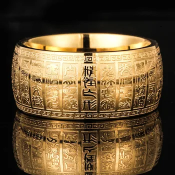 Sculptate Vechi Taoismul Budismul Chinez Scriptura Supranaturale Mens Rece Pecete Exorcizare Rune Inele Inox Degetul Mare Buddha Inel