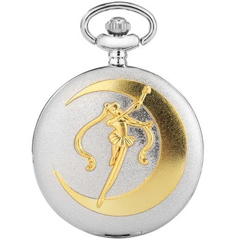 Argint Aur Sailor Moon Cuarț Ceas de Buzunar pentru Femei de Moda Roman Numere Fob Ceasuri Pandantiv Colier Lanț Grils Doamnelor Cadou