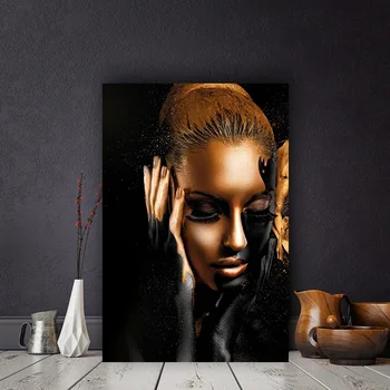 Aurul negru Nud Artă Africană Femeie Pictura in Ulei pe Panza Cuadros Postere si Printuri Scandinave Poza Perete pentru Camera de zi