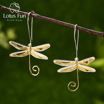 Lotus Distractiv Real Argint 925 Stil Natural Handmade Bijuterii Fine din Aur de 18K Drăguț Libelula Picătură Cercei pentru Femeile Brincos