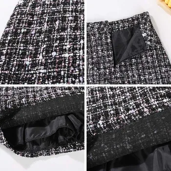 Toamna Elegant Alb-Negru Carouri Fusta Mini cu Talie Înaltă Subțire de Epocă Femei Fusta a-Line Sari Femme Fusta Tweed SP1204