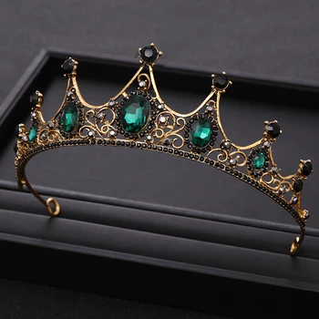 Vintage Verde Strasuri de Cristal Nunta Coroana de Mireasa tiara Diadema Bijuterii ornament de Par de Nunta Bijuterii de Păr Coroana de Mireasă