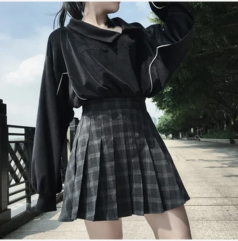 Ruibbit Nouă Primăvară de Toamnă Harajuku Gotic Negru Gri Carouri, Fuste pantaloni Scurți pentru Femei Fusta Plisata Scurt Punk Girl Fusta Scurta