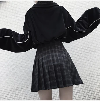 Ruibbit Nouă Primăvară de Toamnă Harajuku Gotic Negru Gri Carouri, Fuste pantaloni Scurți pentru Femei Fusta Plisata Scurt Punk Girl Fusta Scurta