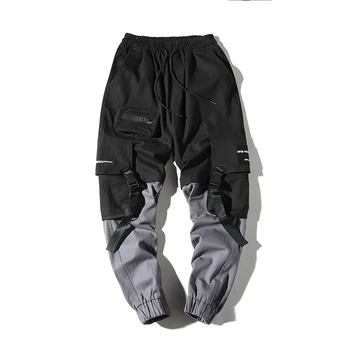 Bumbac Pantaloni De Marfă 2021 Om Pantaloni Noua Moda Streetwear Cusaturi De Culoare Joggeri Hip Hop Pantaloni Lungi Barbati Talie Elastic Cargo Pant
