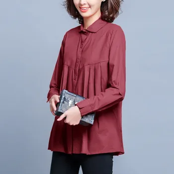 Plus Dimensiune Femei Lenjerie De Pat Din Bumbac Cu Maneca Lunga Tricou Nou 2020 Toamna Coreea Style Solid De Culoare De Sex Feminin Liber Bluze Casual Tricouri P1459