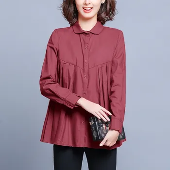 Plus Dimensiune Femei Lenjerie De Pat Din Bumbac Cu Maneca Lunga Tricou Nou 2020 Toamna Coreea Style Solid De Culoare De Sex Feminin Liber Bluze Casual Tricouri P1459