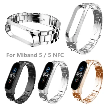 Potrivit Pentru Xiaomi Mi Band 5 / 5 NFC Metal Brățară de Curea Clasice din Oțel Inoxidabil de Înlocuire Watchbands Negru/Argintiu/Auriu