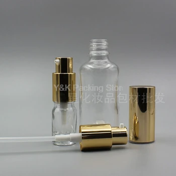 5ml,10 ml,15 ml,20ml,30ml,50ml,100ml Pahar Gol lotiune de Sticla,capacul de Aur Clar Pompa de sticlă emulsie de uleiuri esențiale sticle