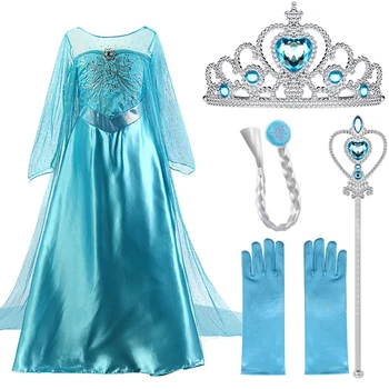 2020 Elsa Rochii Pentru Fete Printesa Anna Rochie Elsa Costume Petrecere Cosplay Elza Vestidos Accesoriu De Par Set Pentru Copii Fete De Îmbrăcăminte
