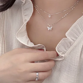 Stras Fluture Pandantiv Colier Cu Lanț De Fier Moda Bijuterii Cravată Coliere Pentru Femei Cristal Multistrat Coreean Guler