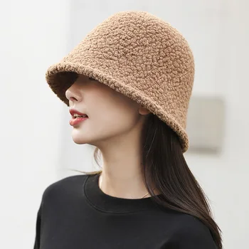 Moda Pălărie Cald Faux Blana Lână În Aer Liber Pescar Capac Femei Vintage Rotund Bowler Iarna Găleată Windproof Pălării