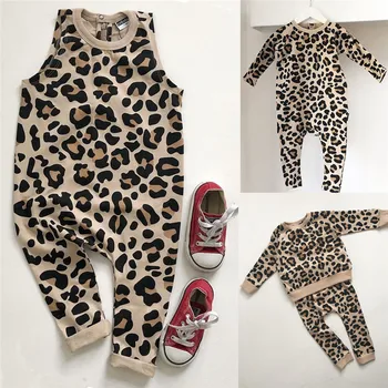 PUDCOCO Copilul Nou-născut Fată Băiat fără Mâneci/ cu Maneci Lungi Leopard Romper Costum Salopeta Costum de Haine 0-24M