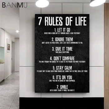 BANMU Moderne Panza Pictura Șapte Fraze de Inspiratie Text 7 Reguli de Viata Poster de Imprimare pentru Sport și Decorare sala de Clasă