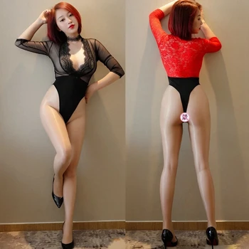 V-Gât Adânc High Cut Tanga Cu Maneca Trei Sferturi Transparent Japoneză Sukumizu Club Uniforma Sexy De Lenjerie Despicare Lace Bodysuit