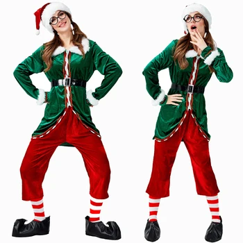 Deluxe Femei Verde Elf De Crăciun Costum Cosplay Costum De Halloween Pentru Adulti Petrecere De Carnaval Costum