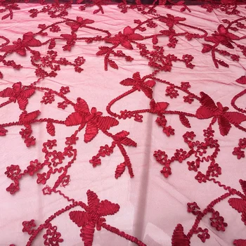 Roz/roșu fluture dantela tesatura Fire 3D Brodate tesatura de Sifon Europene fire cârpă dantelă pentru rochie DIY 1 pentru=1meter