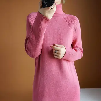 Culoare pură Guler Lână Rochie pentru Femei Rochie dintr-O bucata Direct de Iarnă femeii de Moda Supradimensionate Maneca Lunga Guler
