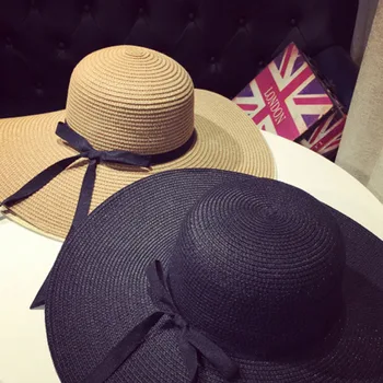 Hot Femei Margine Largă Plajă de Vară Soare Doamna cu Pălărie de Paie Floppy(Negru)