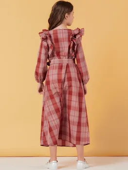 Volane Carouri Roșii Centura Maxi Rochii pentru Copii Princess Girl Sifon fete Musulmane casual, rochii de petrecere 10 12 ani