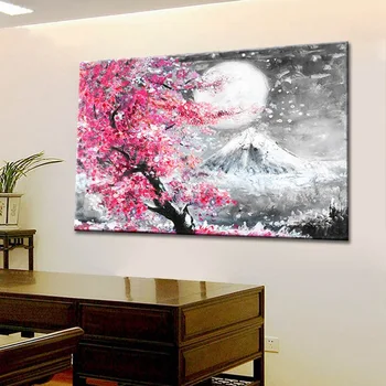 Stil Japonez Cherry Blossom Fuji Munte Acuarela Peisaj Pictura In Ulei Pe Panza De Imprimare Arta De Perete Decor Acasă Fara Rama