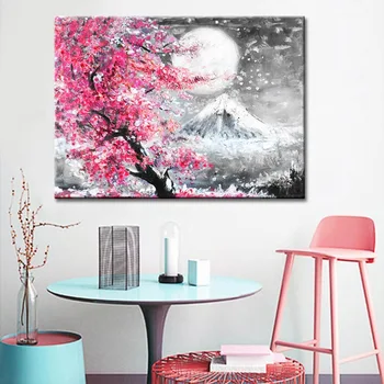 Stil Japonez Cherry Blossom Fuji Munte Acuarela Peisaj Pictura In Ulei Pe Panza De Imprimare Arta De Perete Decor Acasă Fara Rama