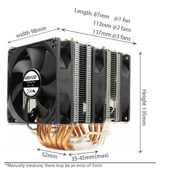 Ryzen radiator 6 heatpipe dual-turn de răcire ventilator de 9cm suport 3 ventilatoare 4pin PWM cooler CPU AM3 AM4 FM2 775 115X 1366 cpu radiator