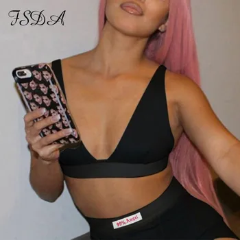 FSDA V Gât Sexy Ribber Alb fără Mâneci Culturilor Top Casual de Vara Femei Cami 2020 de Bază de Pe Umăr Negru Topuri Rezervor
