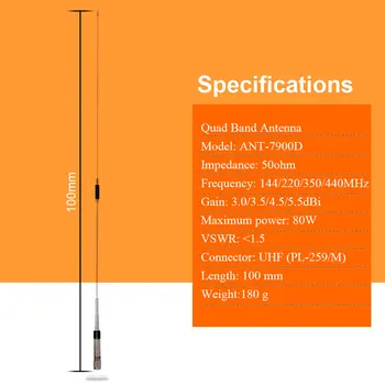 Quad Band Antena 144/220/350/440MHz pentru QYT KT-7900D Radio Mobile de Înaltă Calitate Antenă pentru Radio Auto