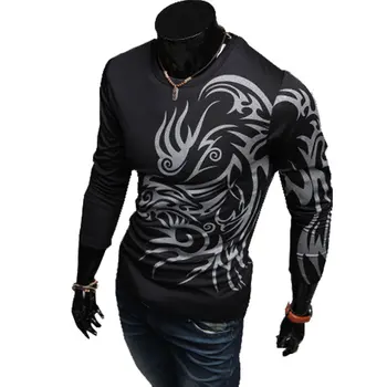 Dragon Tattoo Imprimare Gât Rotund Maneca Lunga tricou Slim Fit Recreere de Top pentru Bărbați, Băieți XRQ88