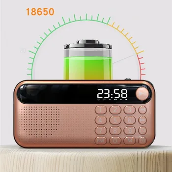 Portabil radio FM vorbitor în aer liber Acasă card TF U disc music player mini mp3 ceas ieșire pentru căști 18650 baterie reîncărcabilă