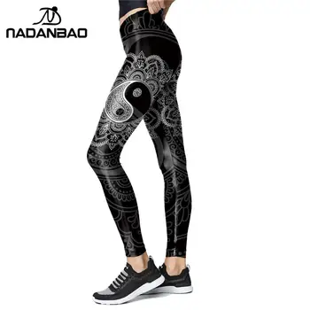 NADANBAO Mandala Yin Și Yang Imprimare Jambiere Talie Mare Pantaloni de Antrenament Pentru Femei Slim Flori Leggins Uza Legins