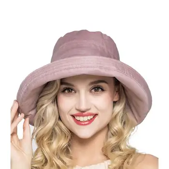 Connectyle Femei Bumbac Pliabil Margine Largă Casual Parasolar Găleată Pălărie de Culoare Solidă UPF50+ Vara Juca Pălărie