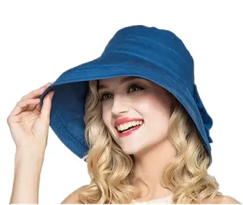 Connectyle Femei Bumbac Pliabil Margine Largă Casual Parasolar Găleată Pălărie de Culoare Solidă UPF50+ Vara Juca Pălărie