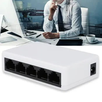 RJ45 MINI 5-Porturi Fast Ethernet de Retea Negru Switch Hub pentru PC Desktop Gigabit Ethernet