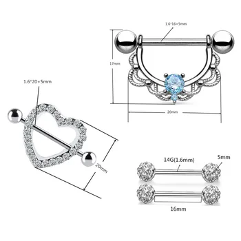 4 perechi de Inele de Biberon 14G din Oțel Inoxidabil Stralucitor CZ U Shape Forma de Inima Șirag de mărgele Forma Biberon Piercing Bijuterii Corp pentru Femei