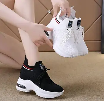Noua Moda Toamna Platforma Pantofi Casual Bling Talpă Groasă Adidași Respirabil Femeie Tocuri Plat Plasă Pantofi Bling Pantofi Albi